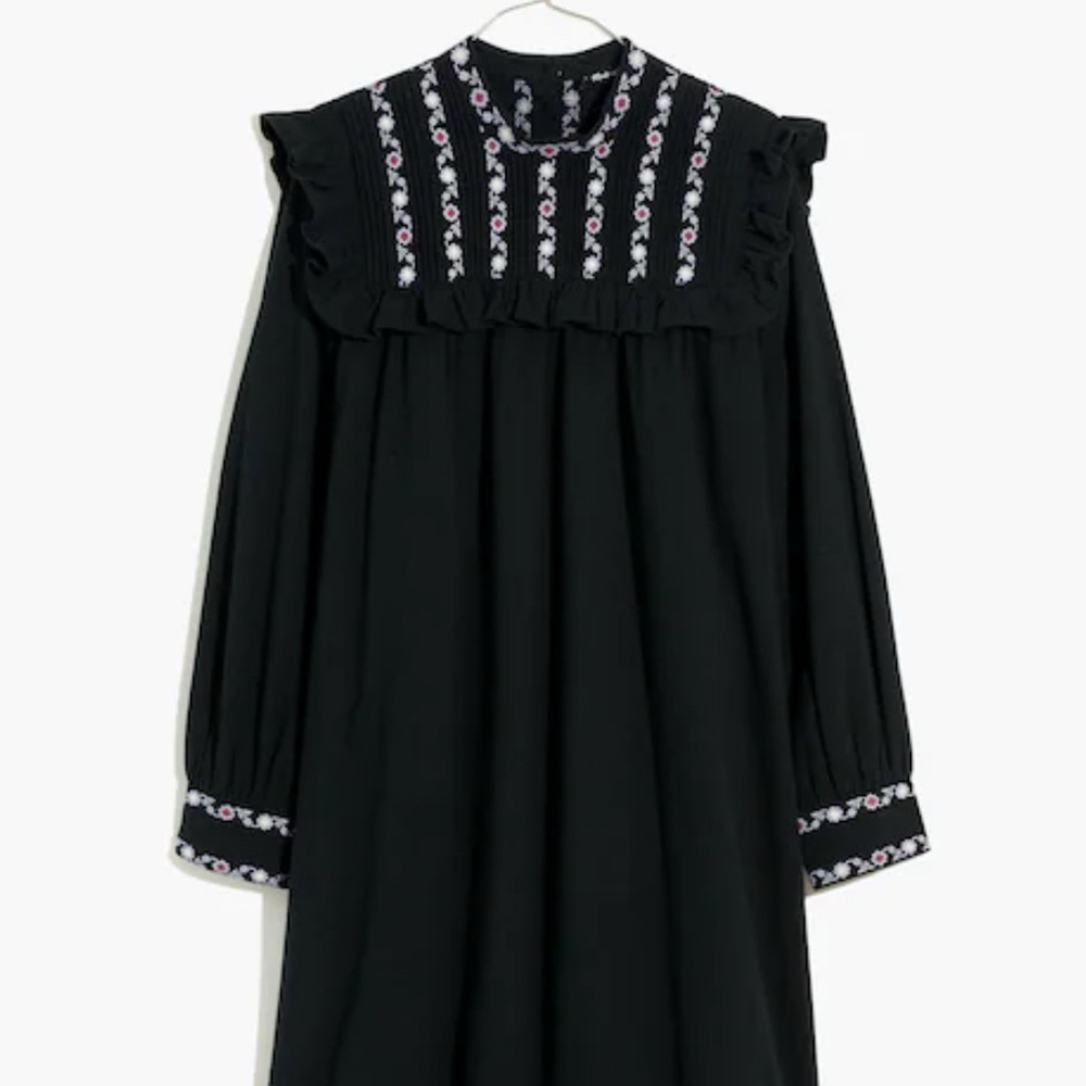 NWT Madewell Bib Black Embroidered Dress XL
